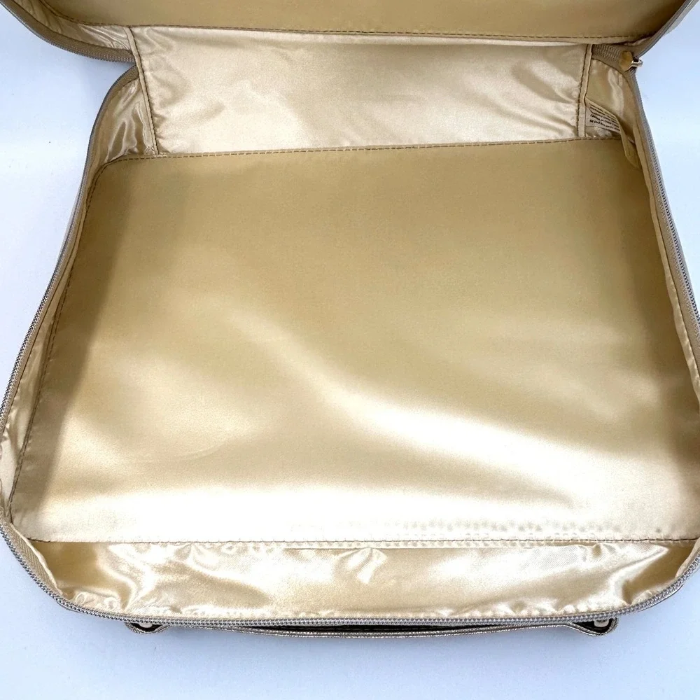 Lancome Makeup Train Case Travel Bag Gold Metallic Rose Vanity Decor Large NEW